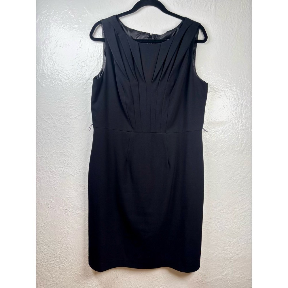 Sheath Dress Womens 14 Black Pleated Neck Sleeveless Stretch LBD Office Modest